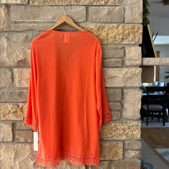 NWT La Blanca Vibrant Orange Crochet Swim Cover-Up Size Large - Picture 11 of 15